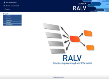 Das Bild zeigt einen Screenshot der Software RALV für Strukturgleichungsmodelle mit einem Benutzermenu.